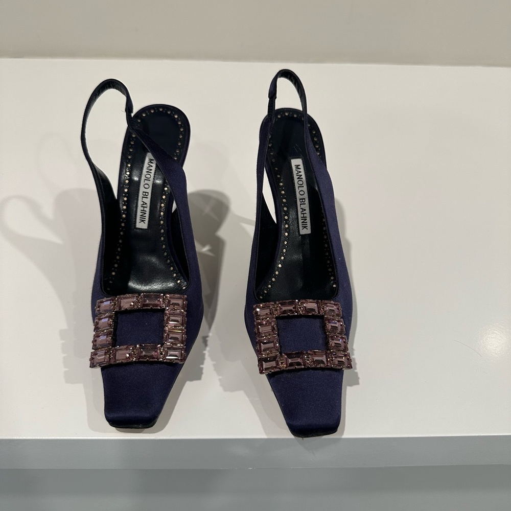 Square toe Manolo crystal embellished